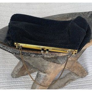 SPLENDID VINTAGE BEADED BLACK HANDBAG | PURSE | CLUTCH | C. 1930s